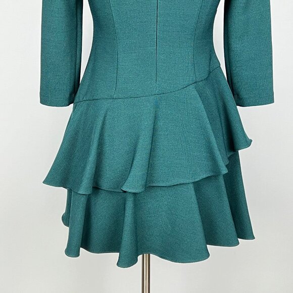 Eliza J Womens Petite Emerald Green Tiered Ruffle Knit Dress 3/4 Sleeve size 4P - Picture 9 of 12